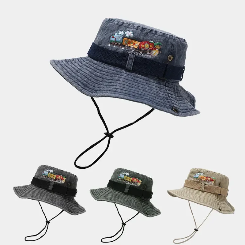 Four Seasons Cotton Cartoon Train Embroidery Bucket Hat Outdoor Fisherman Travel Sun Cap For Men And Women 16
