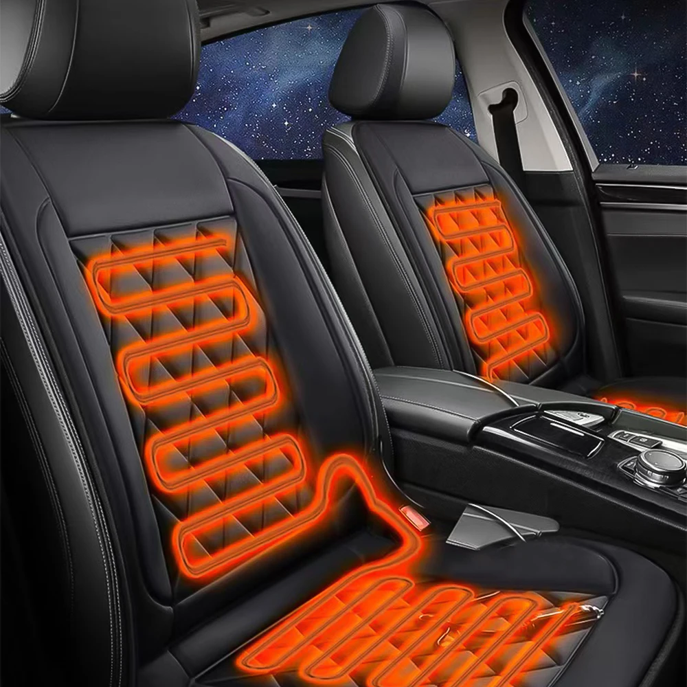 2PCS Car Winter Seat Set Heating Warmer Electric Heating Seat Cover 12V Flannel/Cloth Heated Seat Cushion Car interior Seat Cove