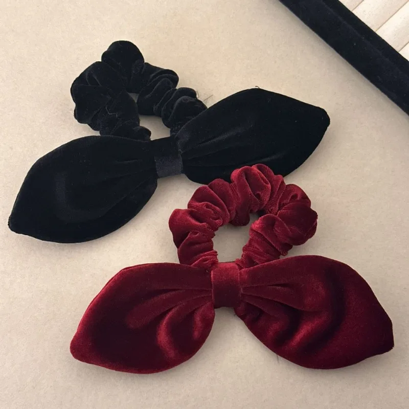 Velvet Rabbit Ears Bowknot Hair Ring Three-Dimensional Support Stylish New Year Atmosphere Hair Accessories Hair Rope for Girls