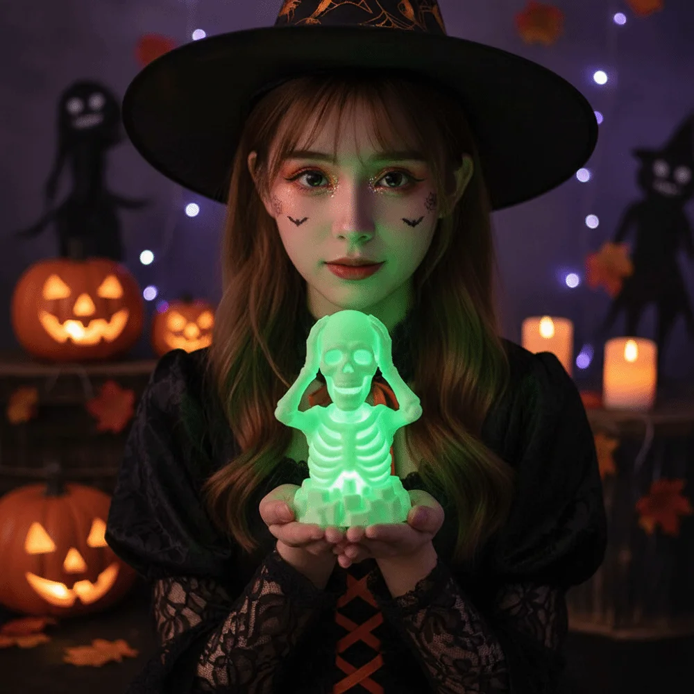 Compact Halloween Skeleton Figurine Creative Durable 3D Printed Skull Novelty White Glow Miniature Sculpture Party