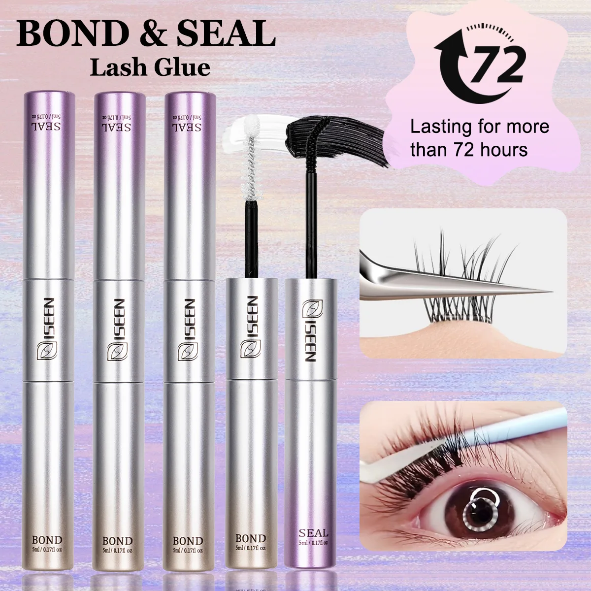 2-in-1 False Eyelash Glue Cluster Lash Adhesive Strong Adhesive for Secure Hold Bond&Seal 10ml Quick-Dry Long-Lasting