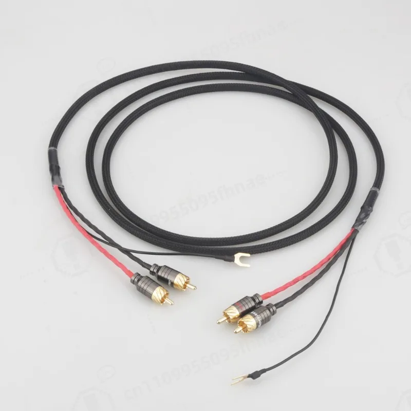 酸素フリー銅製-2rca-2rca-ターンテーブルケーブル、lp-フォノプリアンプ用アース線付き