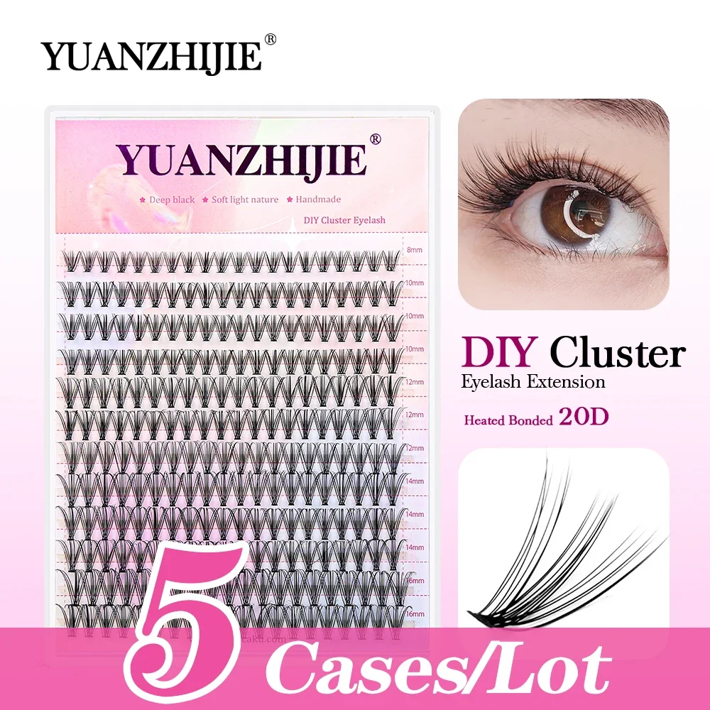 

YUANZHIJIE Wholesale 5cases/lot DIY Eyelash Extension 20D fluffy Soft Natural Ribbon Segmented Individual Faux Mink Lashes