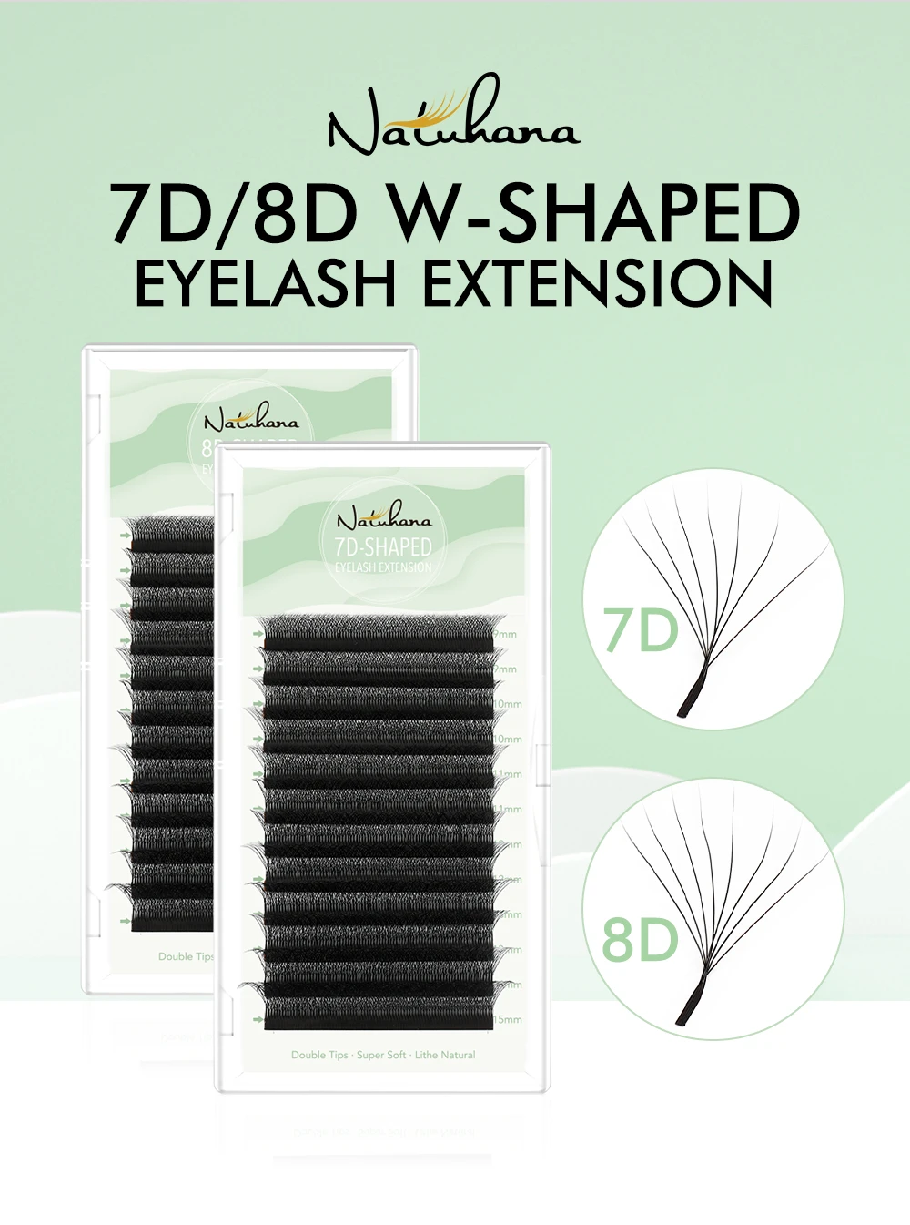 NATUHANA W-Form Vorgefertigte Volumen-Wimpernverlängerungen 5D-8D Weiche Faux-Nerz Natürliche Salon-Wimpern – Detail 1