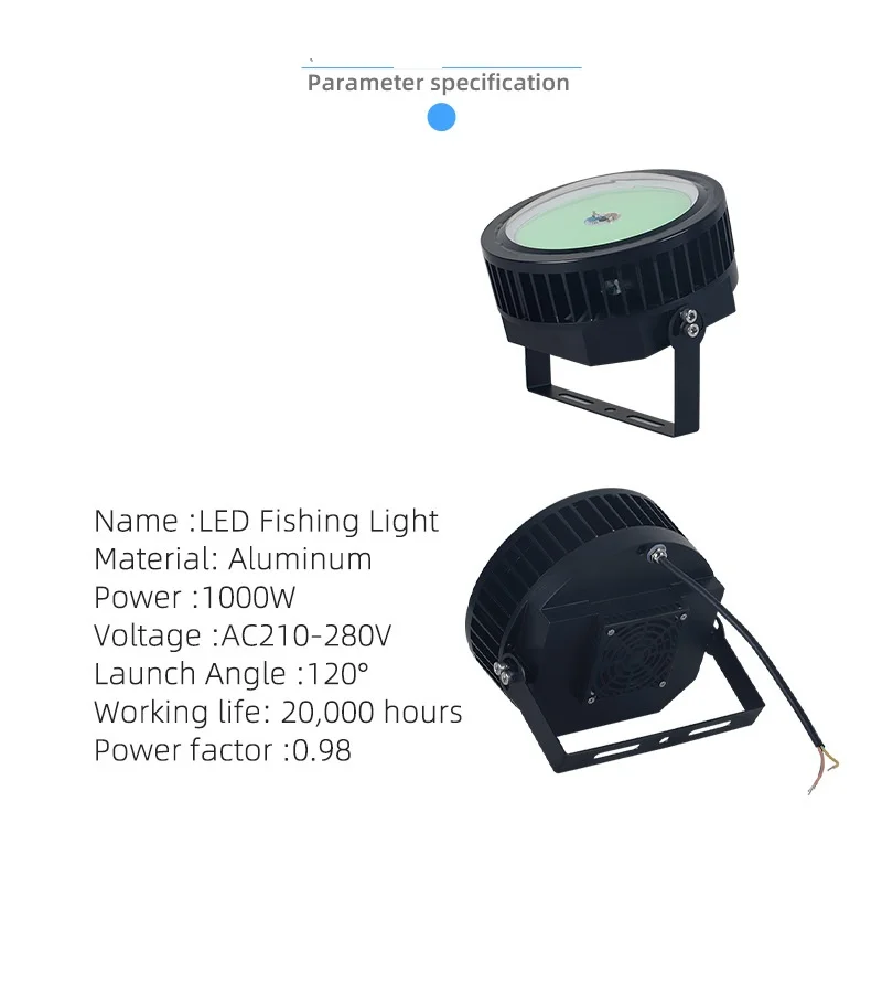 1000 Watt Led Fish Light For Outdoor Fishing Boat Waterproof 220v Blue Light Sea Fishing Lure Squid Fishing Light