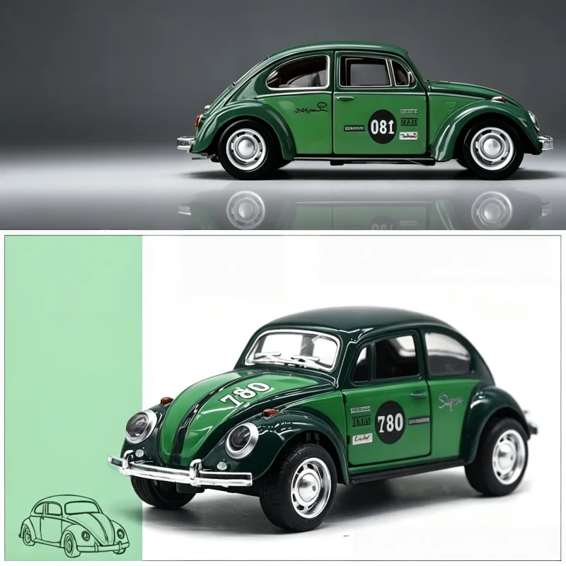 1:36 Classic Retro Beetle Alloy Die-Casting Car Model, Return Function, Can Open the Door, Simulated Retro Toy Car, Gift and Des