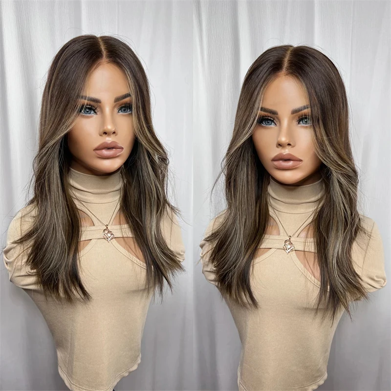New in Dark Brown Black 13X4 Synthetic Lace Front Wigs For Women Copper Red Lace Frontal Wig Pre Plucked Hairline With Baby Hair