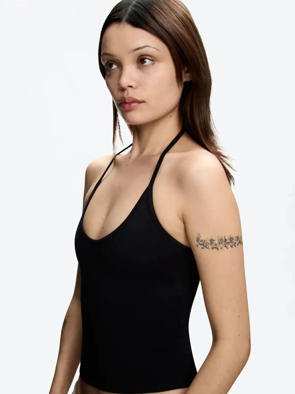 Tank Baby Blue Thin Strap Halter Small U-Neck Vest White Sexy Women's Summer Short Top image 3