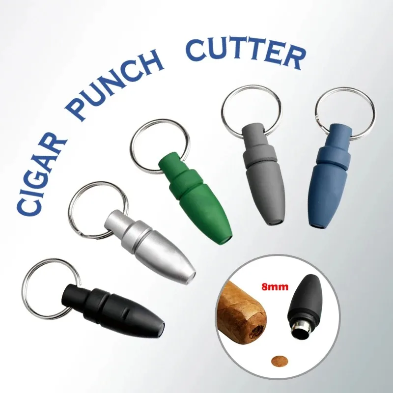 Portable Cigar Puncher with Key Ring Clip Rubber Stainless Steel Blade Cigar Drill Hole Cigar Punch Cutter Accessories