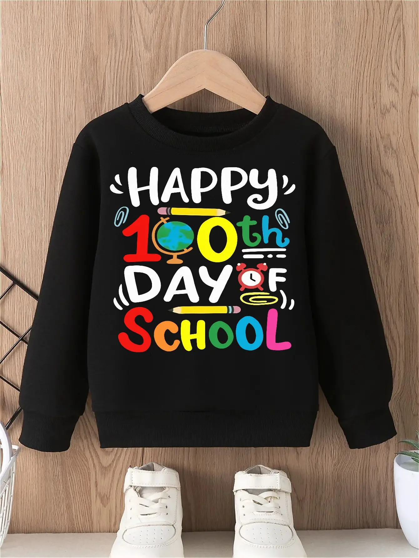 100th Day of School Boys' Hoodless Sweatshirt Colorful  HAPPY 10th DAY F SCHOOL Text  Decorative Elements Whimsical Celebration