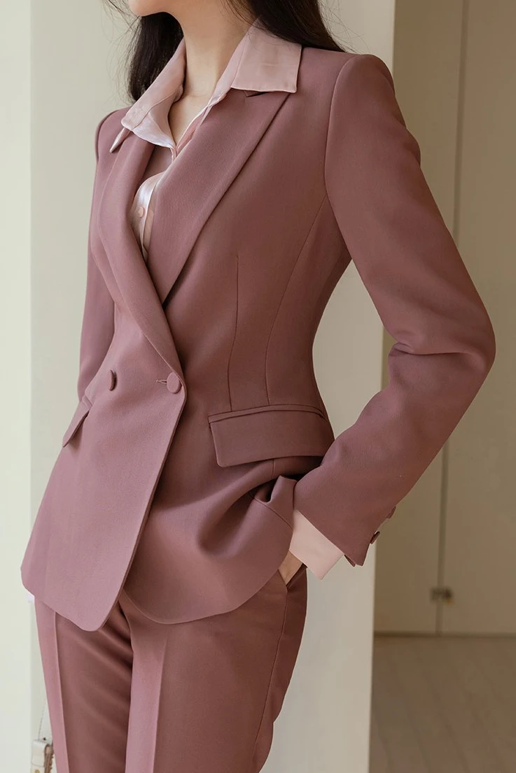 Fashion Ladies Pant Suit Formal Women Office Business Work Wear Blazer And Trouser 2 Piece Set with Pocket Chic Female Clothes