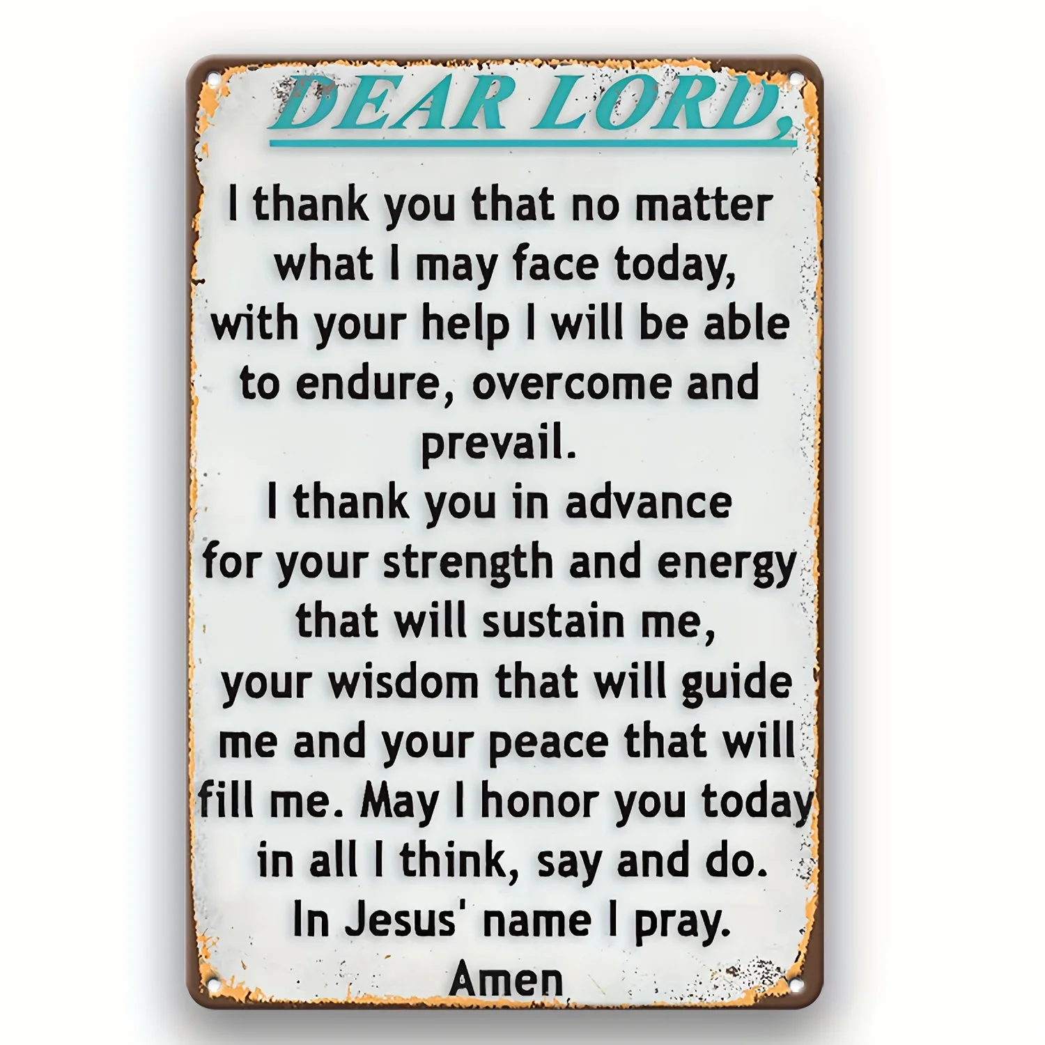 2D Flat, 1pc Vintage Christian Prayer Plaque - Dear Lord Prayer Wall Decor with Thank You Jesus Quote, Rust-Proof Metal Religiou