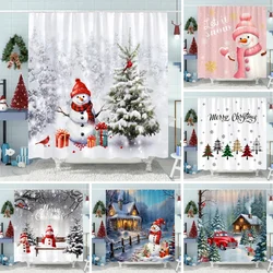 Snowman Christmas Tree Shower Curtain Merry Christmas Gift Polyester Fabric Home Shower Curtain Bathroom Decoration with Hooks