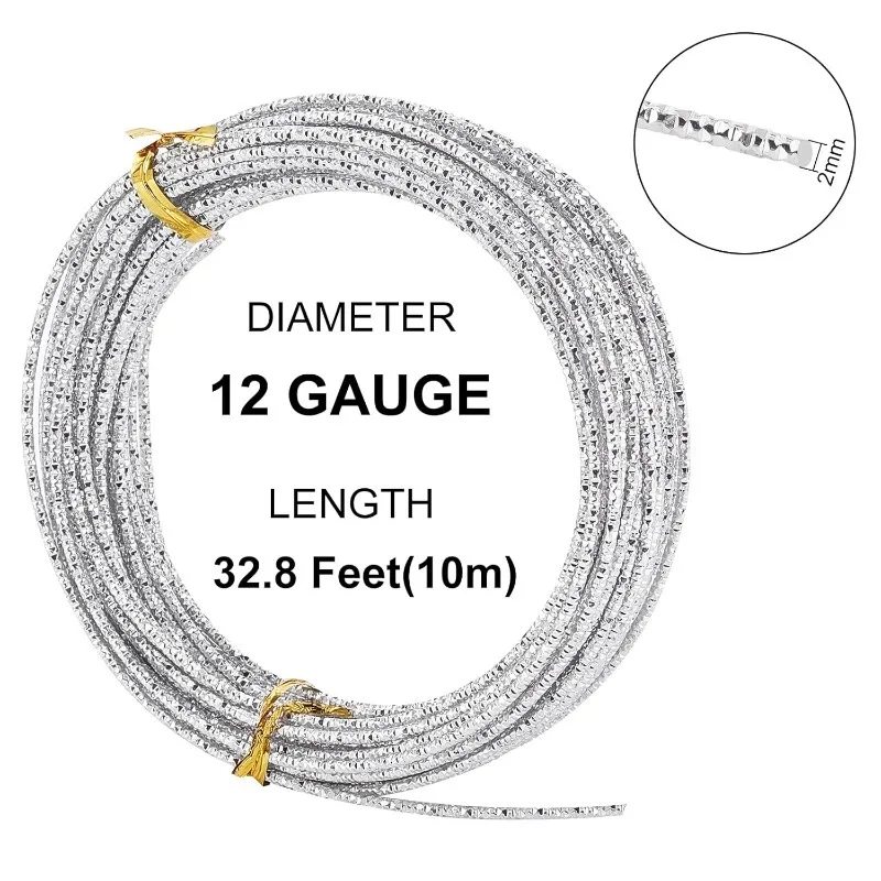 12 Gauge 33 Feet Textured Silver Wire  Cut Aluminum Craft Wire for Ornaments Making and Other Jewelry Craft Work