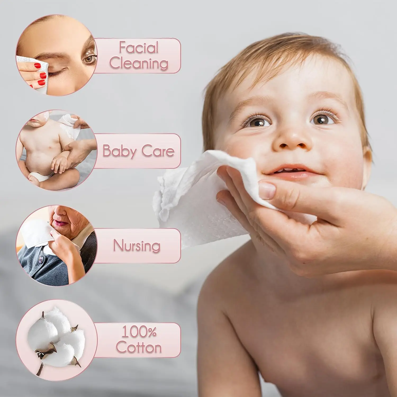 100% Cotton Disposable Face Towel, 200 Count, 10x12 Inch, Biodegradable Thick Soft Wipes for Sensitive Skin and Baby Care view 3
