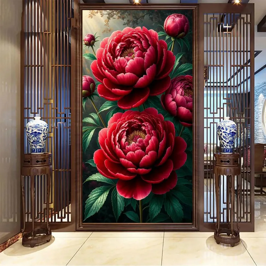 

Red Peony Diy Diamond Painting Cross Stitch Large Size Colorful Flowers Full Square Round Drill Mosaic Embroidery Picture