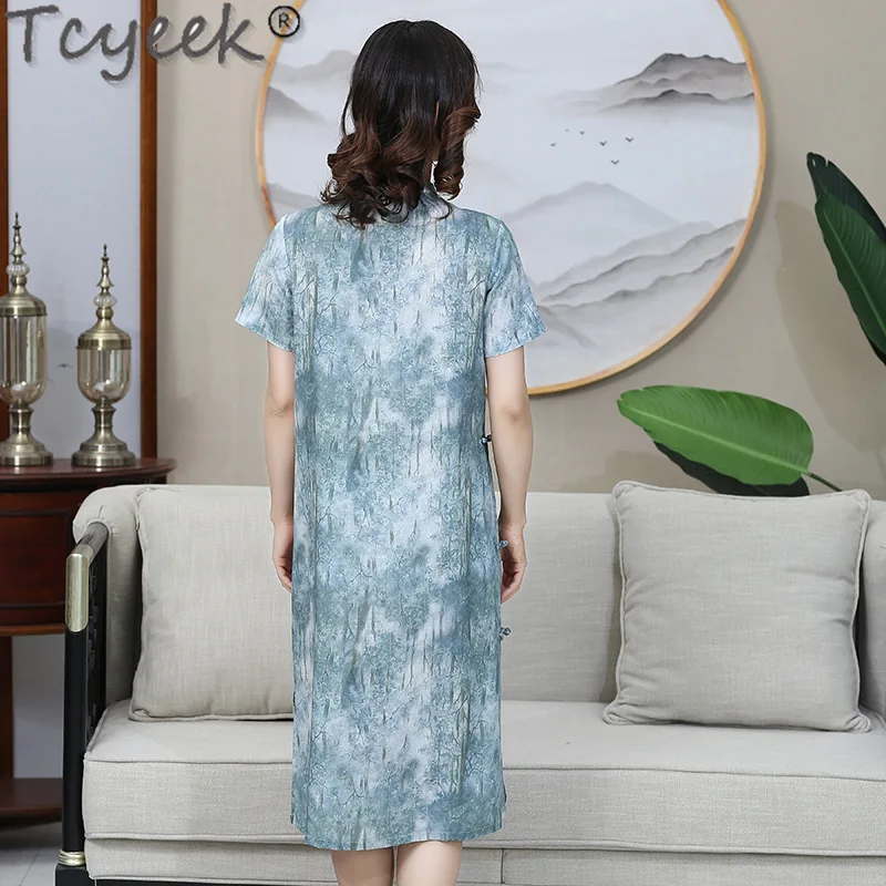 Tcyeek 45% Cotton Dress Women Summer Clothes Elegant and Pretty Women's Dresses Chinese Style Qipao Dress Vestido Feminino 2024