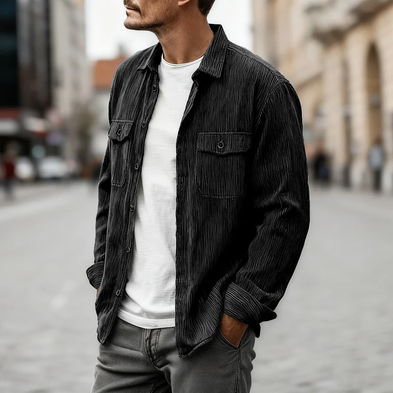 الشارع الشهير الرجال سترة عادية بلايز كم طويل زر متابعة التلبيب سروال قصير البضائع معاطف للرجال ربيع الخريف العصرية ملابس خارجية