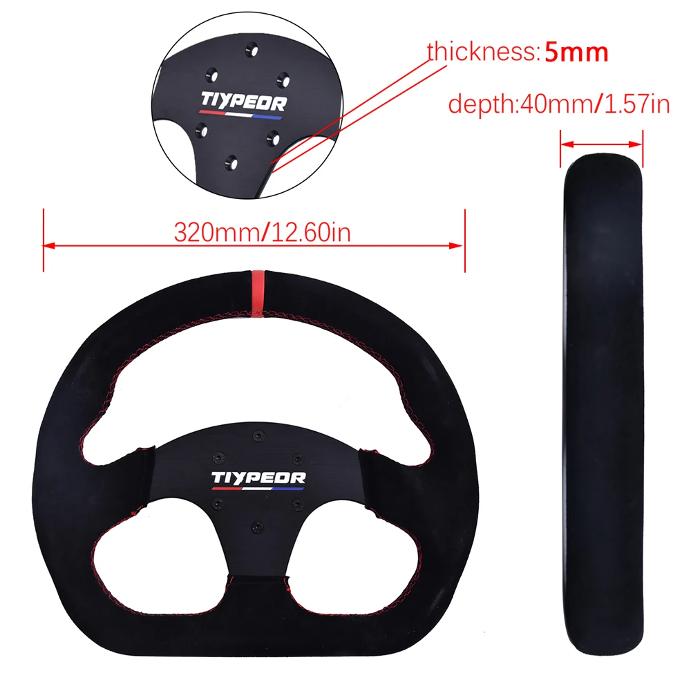 TIYPEOR D-shaped Drift King Sport Racing Steering Wheel 13 inch Flat Suede Gaming Steering Wheel With Red Interface 3
