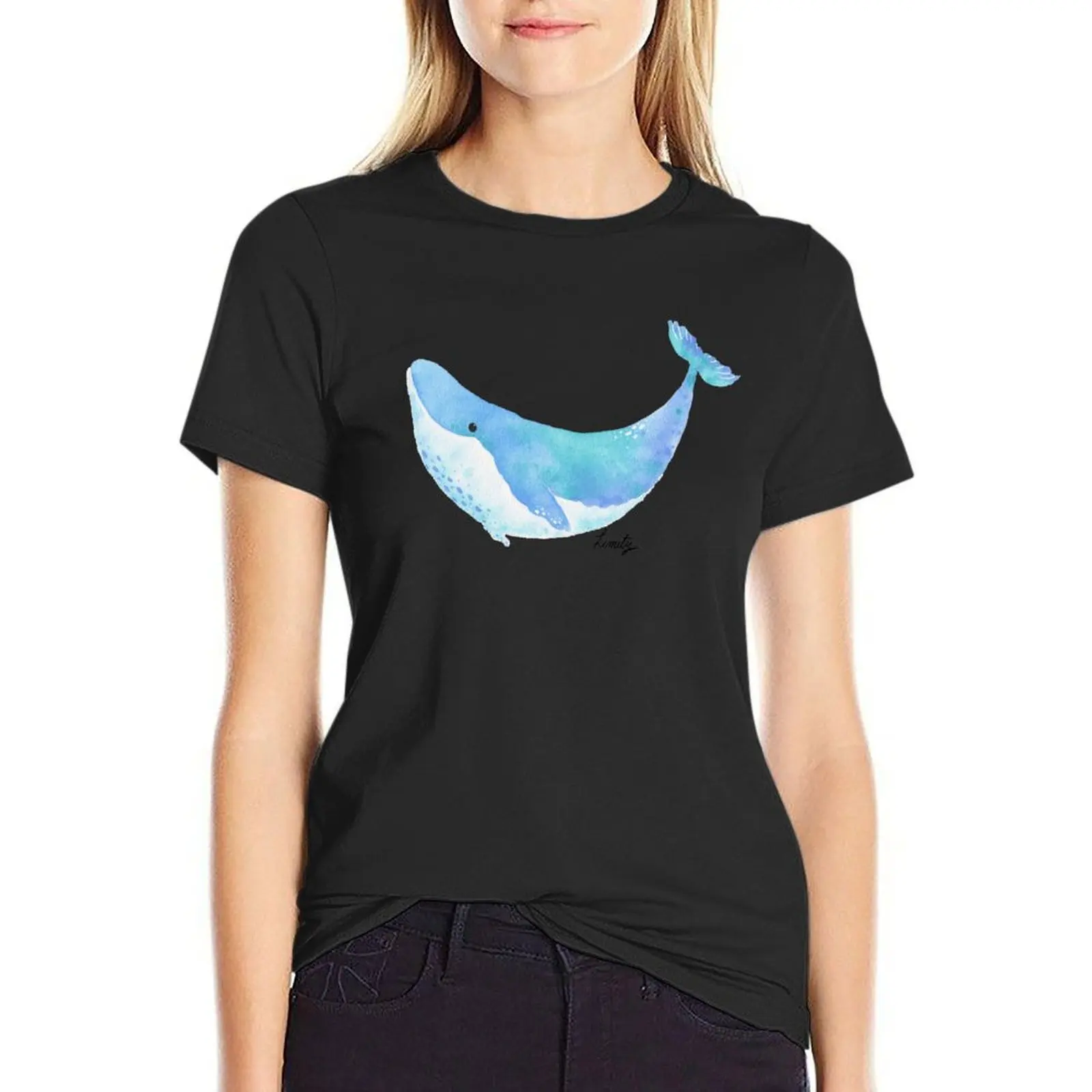 Bubble the happy blue whale, water color T-Shirt sweat vintage clothes quick-drying Women clothes