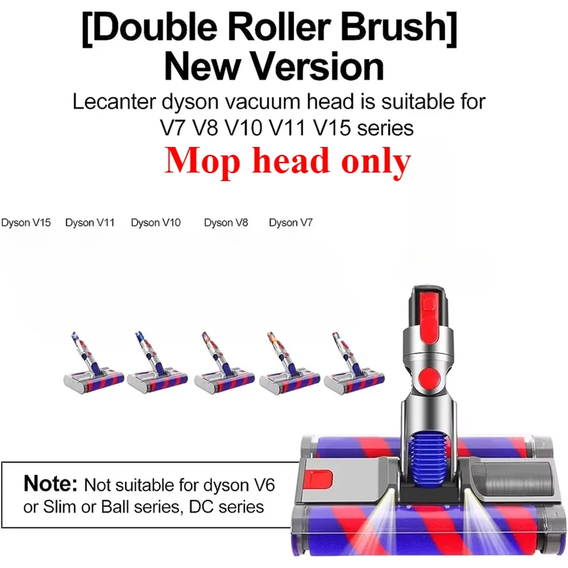 Vacuum Head Replacement for Dyson V7 V8 V10 V11 V15 Series Motor Head, Soft Roller Cleaner Head, Double Roller Brush With light