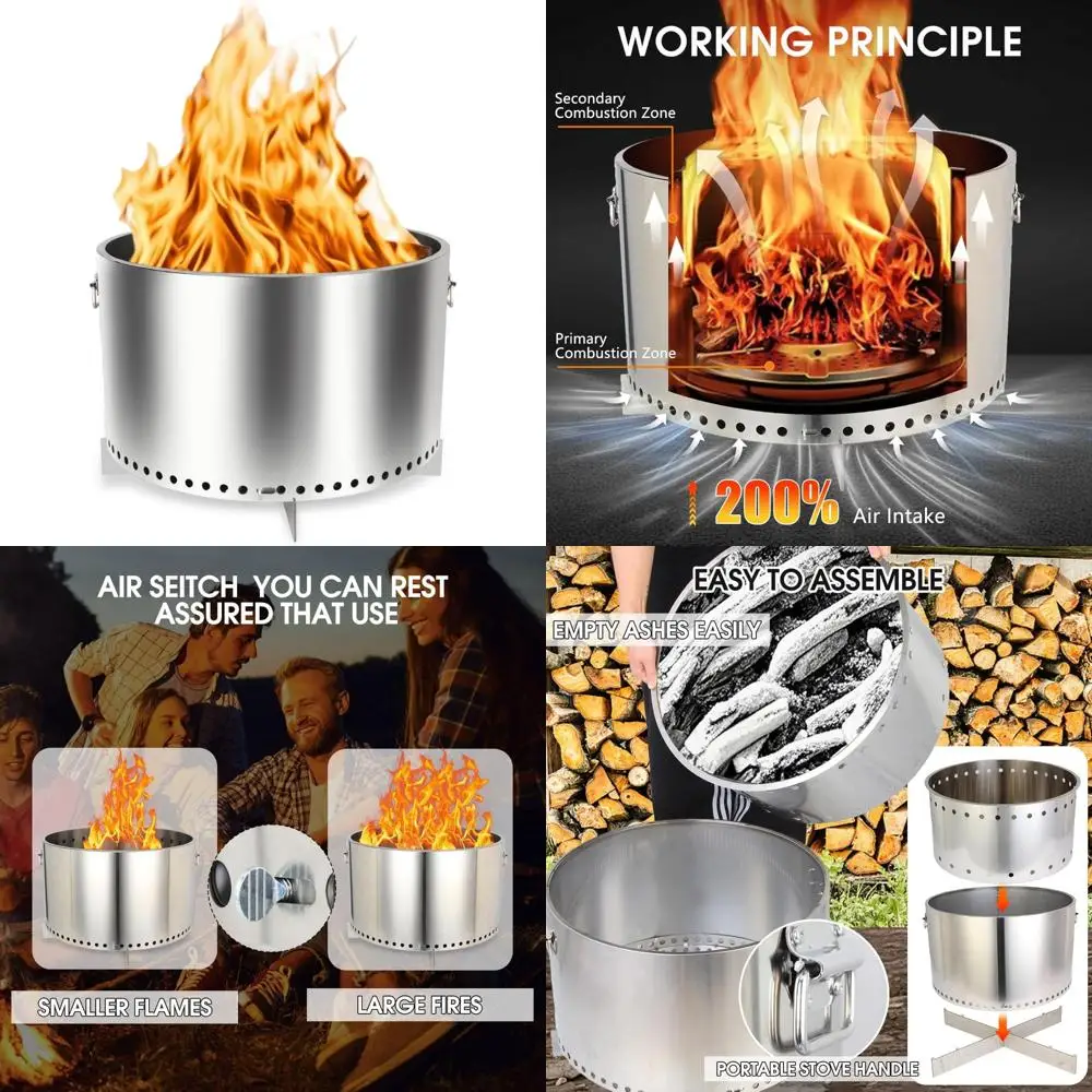 

portable outdoor wood-burning fire pit with removable stand and ash pan for camping and bonfires