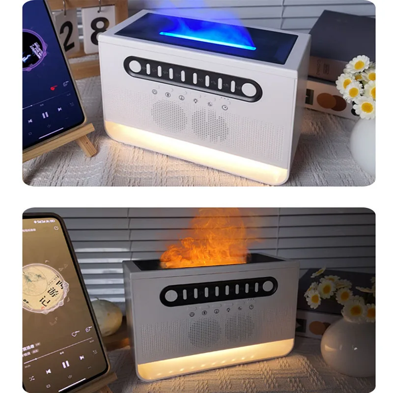 3 In 1 Simulation Flame Humidifier Bluetooth Speaker White Noise Machine Sleep Night Light Essential Oil Aroma Diffusers