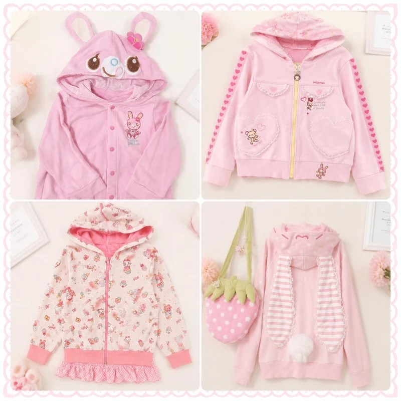 Niedliche japanische bedruckte Strickjacke für Damen, Y2K Fairy Grunge, Rüschen-Patchwork-Oberbekleidung, süßer Lolita-Harajuku-Stil, tägliches Freizeit-Outfit