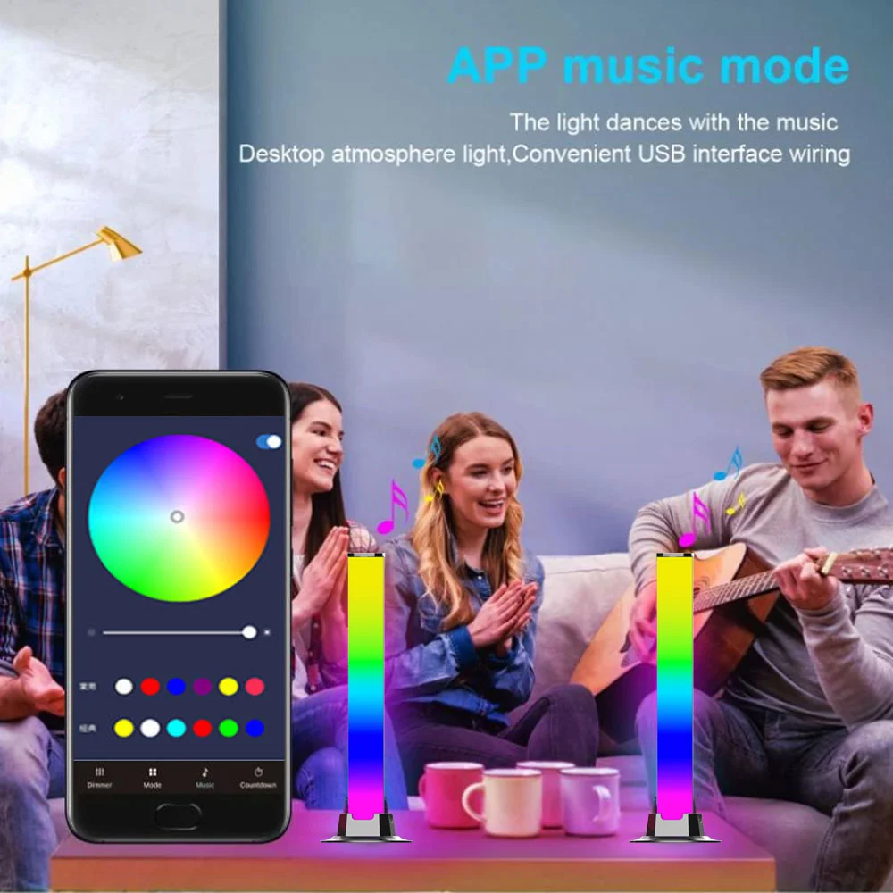 LED Pickup Light RGB Sound Control Symphony Lamp App Control Music Rhythm Lights Ambient LED Lamp Bar TV computer Desktop Light