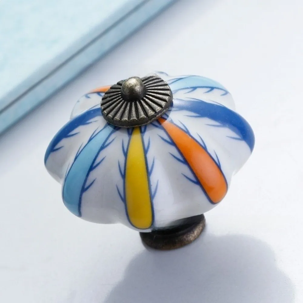 Gifts Ceramic Drawer Pulls Pumpkin Shape Floral Pattern Furniture Knobs Vintage Style Decorative Knobs Cabinet Hardware
