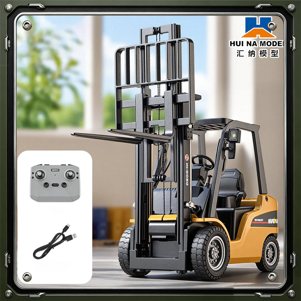 Huina 9925 RC Forklift 1:50 Scale 12CH 2.4G Remote Control Model Car with Lifting Function Light & Sound Desktop Toy RTR