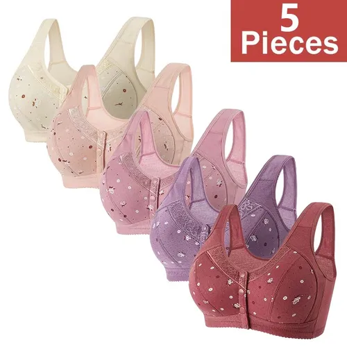 Imagen 1 del producto FallSweet 5 unids/set sujetadores de talla grande con cierre frontal para mujer Bralette inalámbrico sin costuras estampado de encaje lencería Sexy para mujer 38-50BC