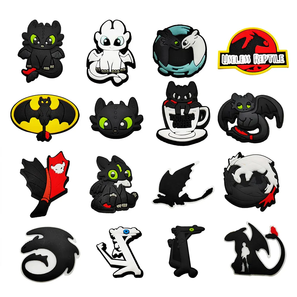 1-16pcs Toothless Dragon Shoe Charms, PVC Cartoon Buckle Accessories DIY Decor for Clogs Sandals Cute Party Gifts for Kids