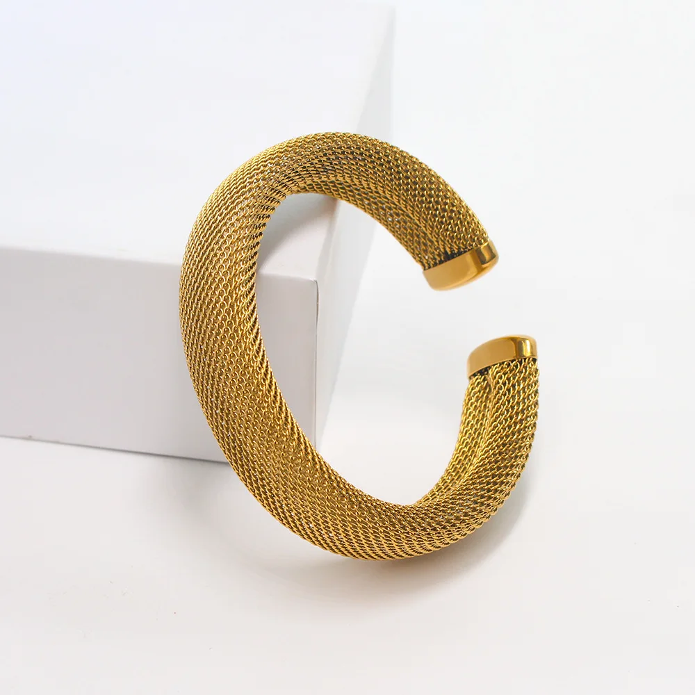 New ins Stainless Steel Mesh Bracelet Vintage Elastic C-shaped Bangle For Women Girls Fashion Aesthetic Jewelry
