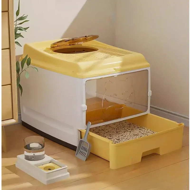 

Fully Enclosed Cat Sandbox with Folding Design Convenient Drawer Dust-Free Litter Box Odor Repellent Pet Supplies