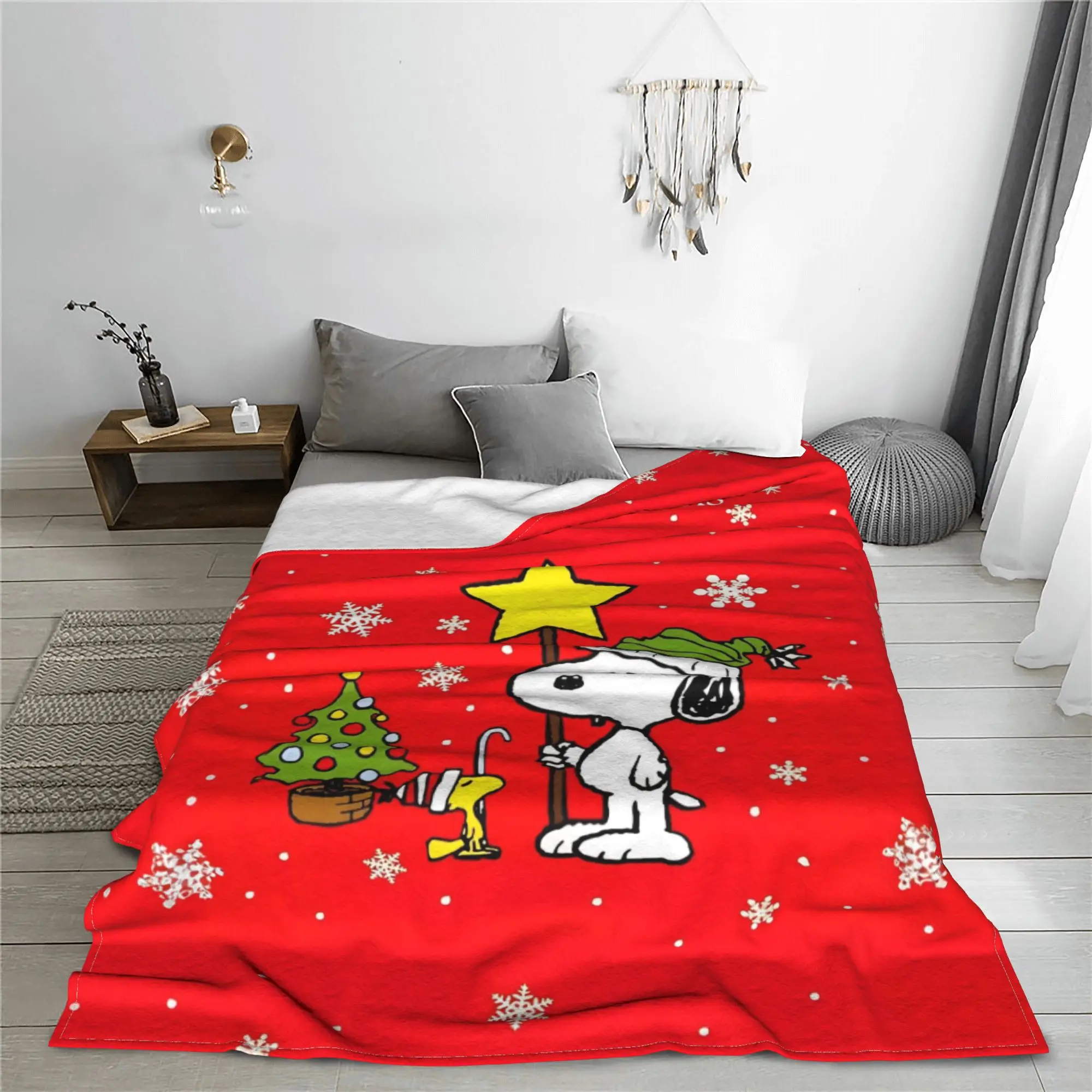 Cute Cartoon Snoopy Blanket Fleece Spring Autumn Christmas Breathable Super Soft Throw Blanket for Bedding Office Rug Piece