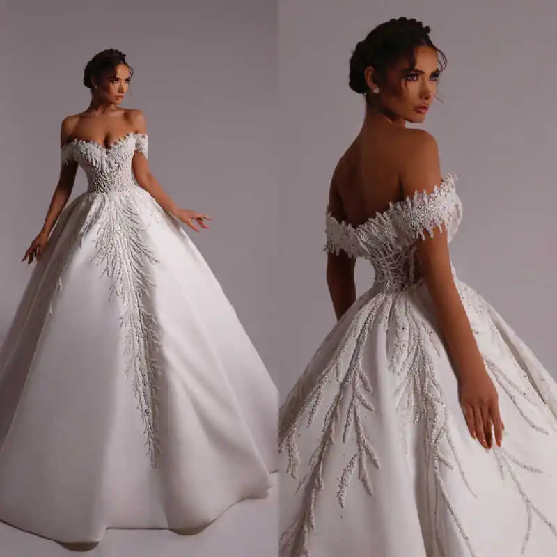 

Elegant Sequins Appliques Ball Gown Wedding Dresses Off Shoulder Sleeveless Bridal Gowns Formal Party Customized