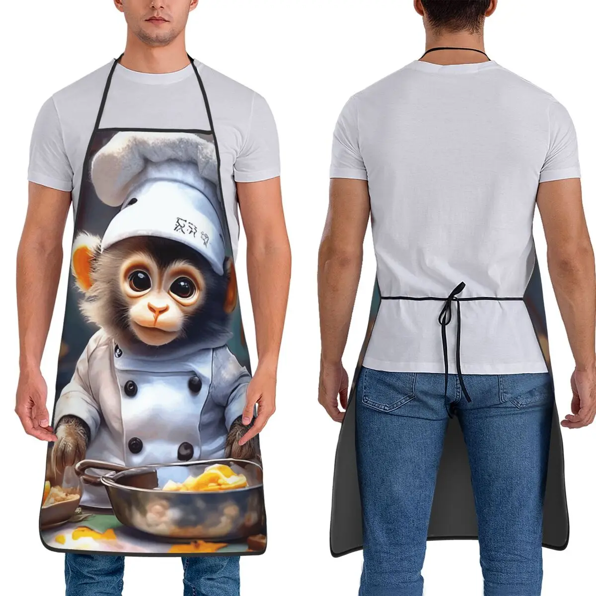 

Cute Monkey Chef Aprons Chef Cooking Tablier Sleeveless Bib Kitchen Cleaning Pinafore for Women Men Gardening