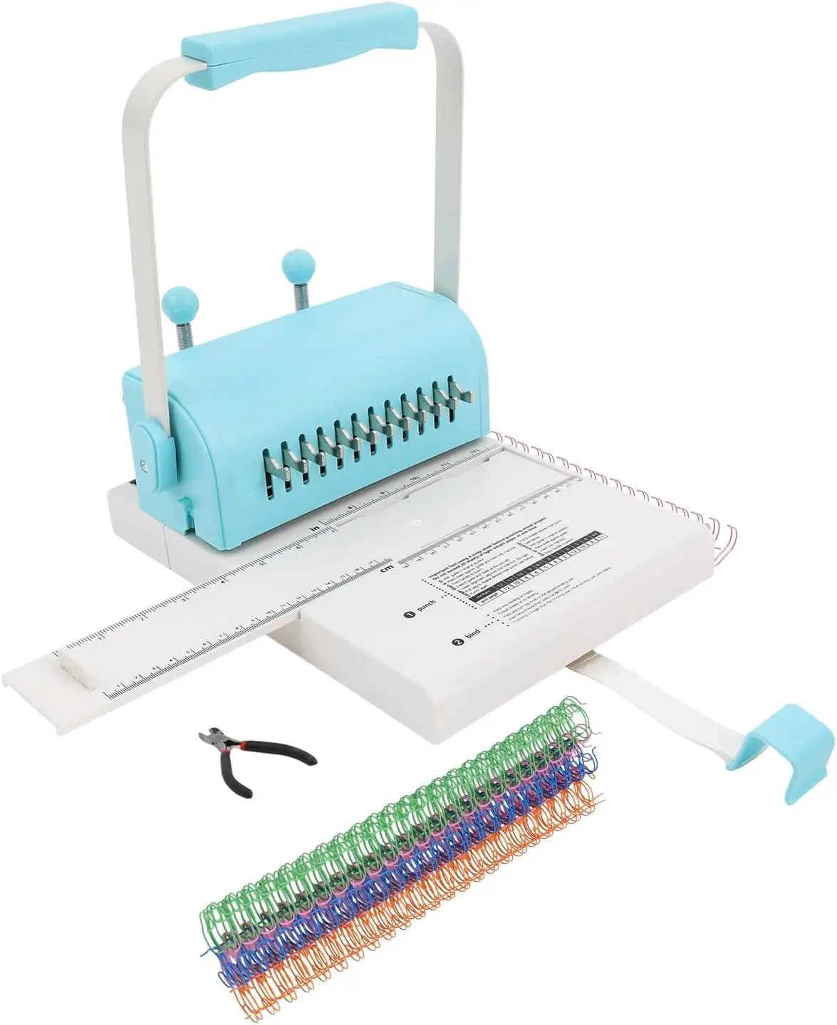 Book Binding Machine, 10-Piece Set with Slide Ruler, Compatible with Wire and Spiral Coils