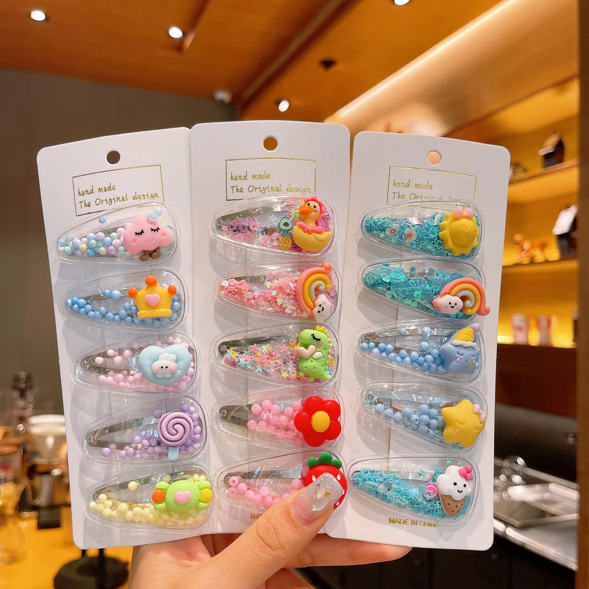 5 Children\'s Hair Accessories Cute Cartoon Fruit Quicksand Clip for Baby Hair Clip Girl BB Broken Hair Bangs Clip Headwear