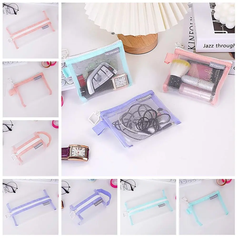 Change Storage Bag Clear Mesh Bag Lipstick Cosmetic Bag Pencil Bag Mini Coin Purse Coin Bags Data Cable Storage Bag