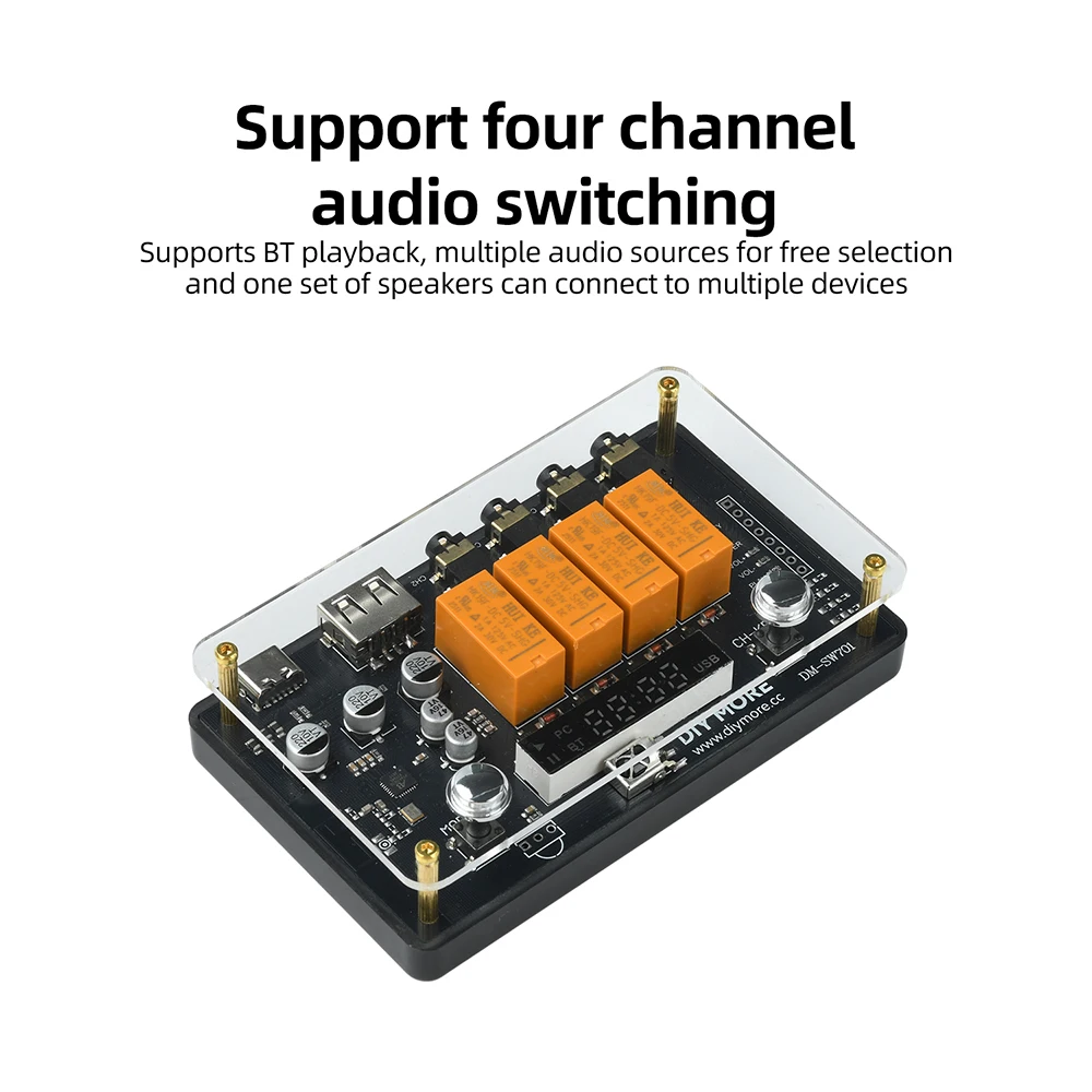 DC 5V Bluetooth Audio Switcher DM-SW701 4-In 1-Out Multi-Channel Audio Input with Type C Power for TV Computer Game Console