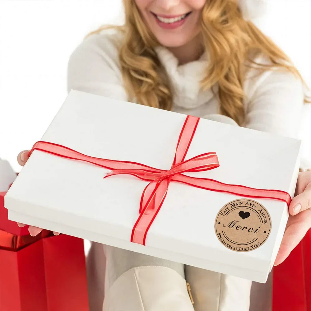 100-500 قطعة الفرنسية ميرسي كرافت ملصق شكرا لك Fait الرئيسية Avec Amour لتقوم بها بنفسك متعددة الوظائف ورقة التسمية لاصق هدية لواصق الختم #4
