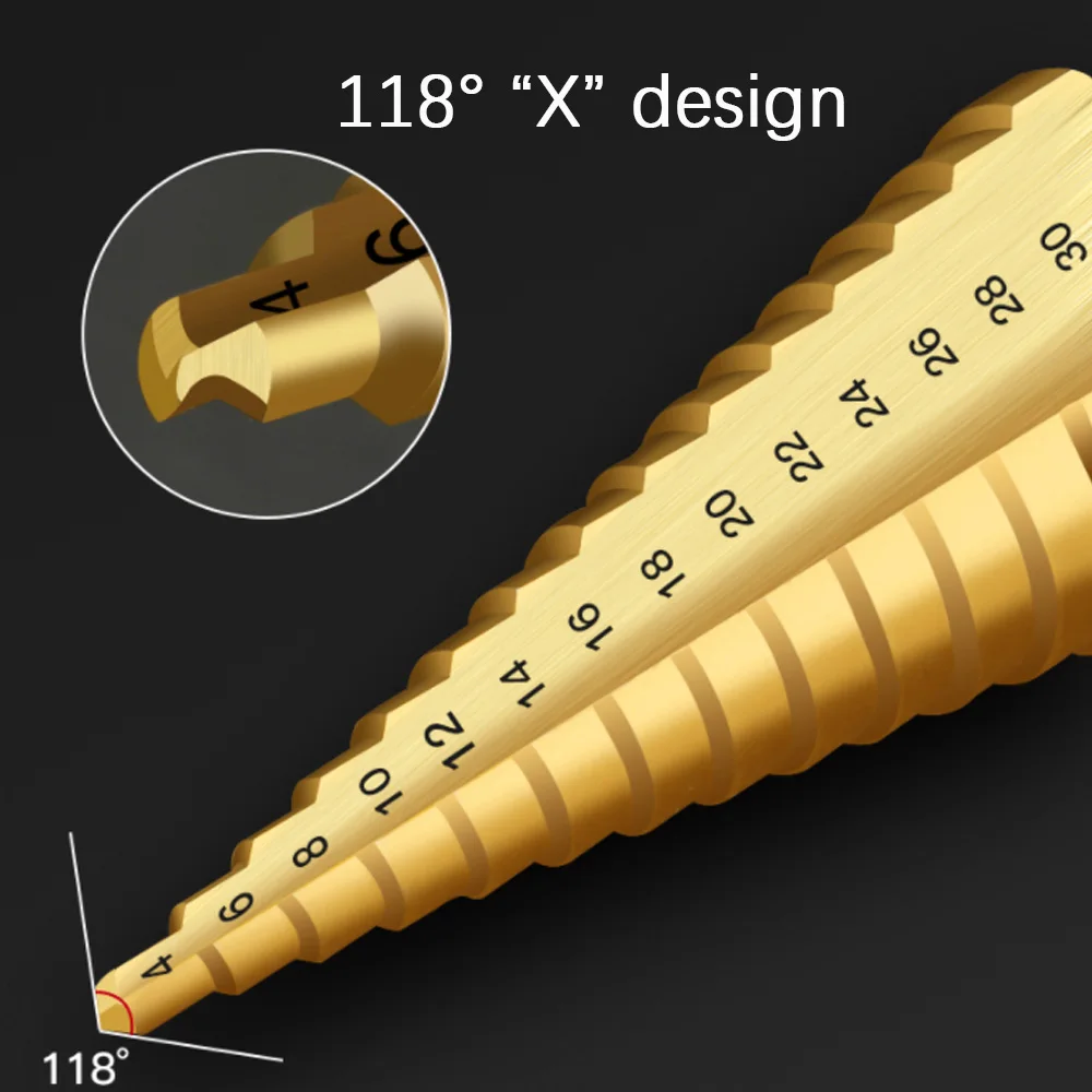 4-12 4-20 4-32 MM HSS Titanium Coated Step Drill Bit Drilling Power Tool Metal High Speed Steel Wood Hole Cutter Step Cone Drill