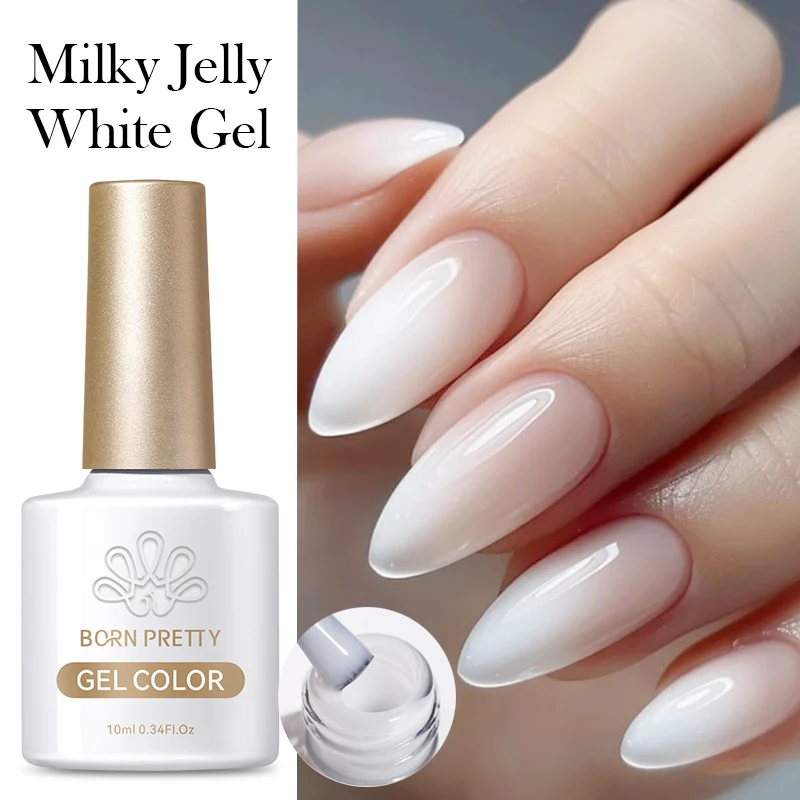 BORN PRETTY Milky White Jelly Color Collection Nail Gel Polish 10ml Soak Off UV LED Gel Varnish Full Coverage Manicure