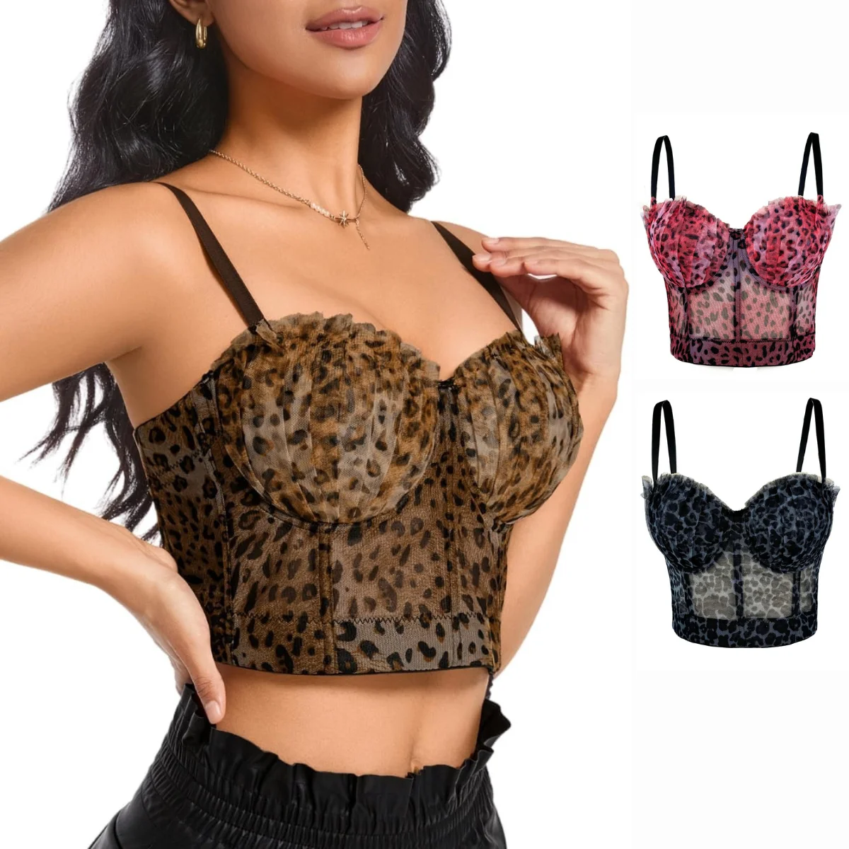 

Y2k Corset Sexy Leopard Print Sleeveless Push Up Bra Crop Tops Boned Tank Top Women Clothes Camisole Vest Party Bustier Lingerie