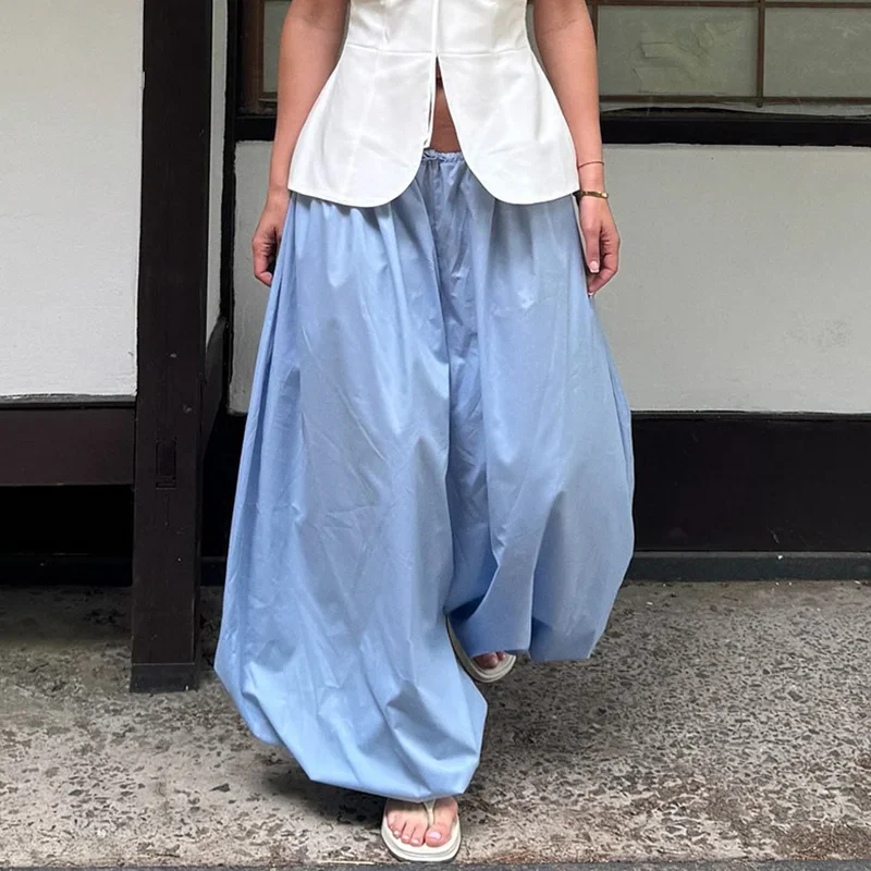 

Loose Casual Lantern Pants For Women Pure Cotton Wide Leg Pants Solid 2025 Fashion High Waist Streetwear Trousers Female