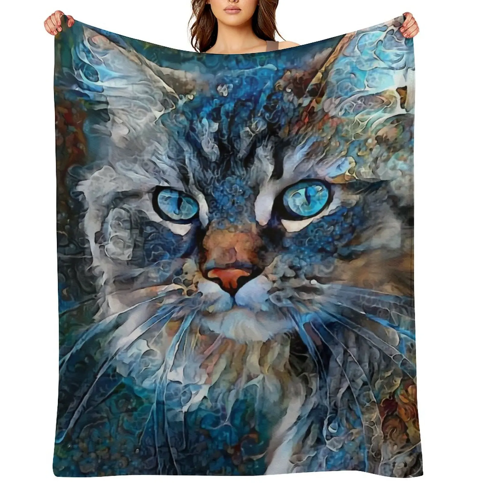 

Rutger, cat, chat, cat, kitten, lea roche paintings Throw Blanket Soft Beds Weighted Flannels Giant Sofa Blankets