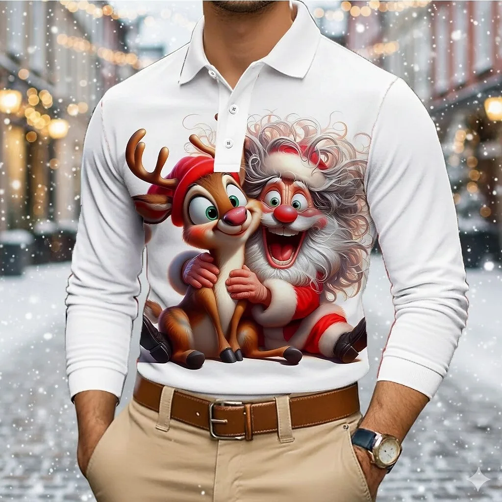 عيد الميلاد الرجال قزم قمصان بولو جولف طويلة الأكمام Polos قميص موضة التلبيب طوق قميص عيد الميلاد عادية حفلة عطلة رجل الملابس #1