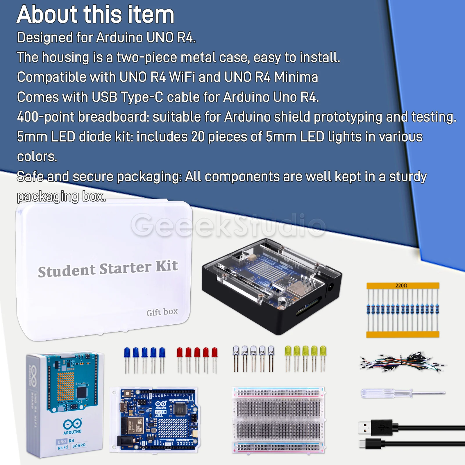 Student starter kit With Arduino UNO R4 WiFi Metal Case LED